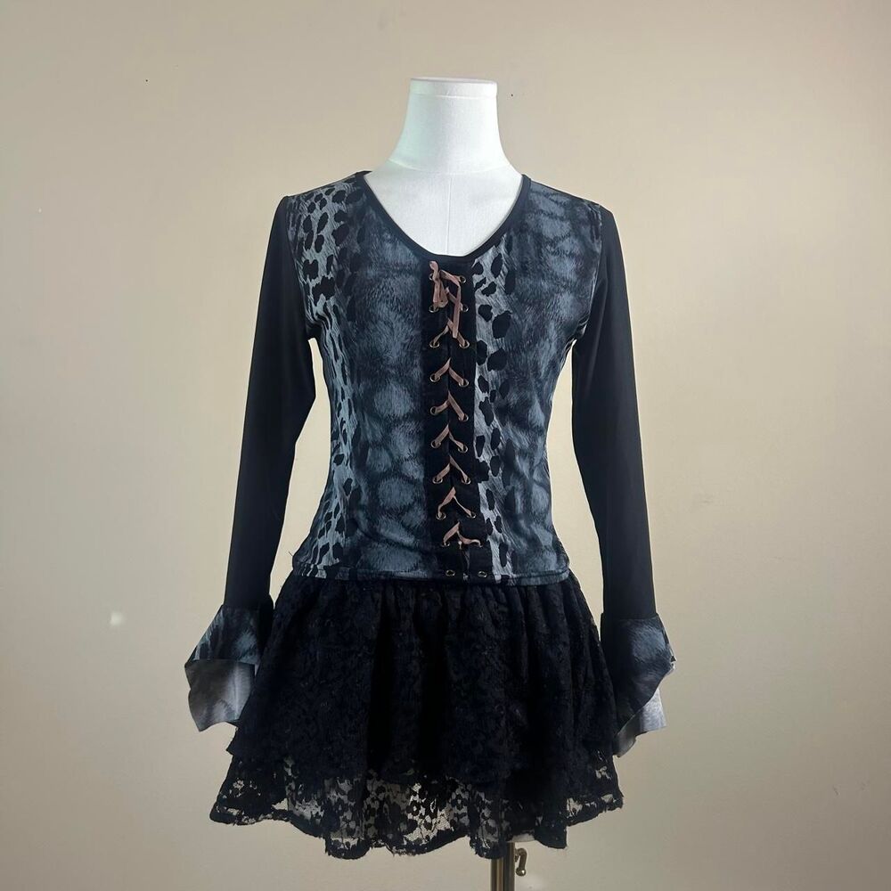 T&M Paris Whimsigoth Animal Print Lace-up Top